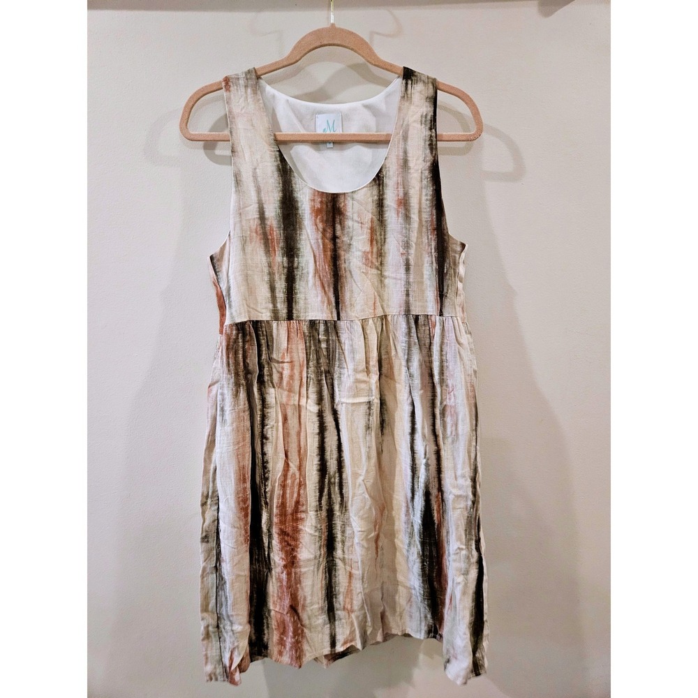 ShopTheMint Tie Dye Mini Dress w Pockets Cotton Linen Boho Size Medium